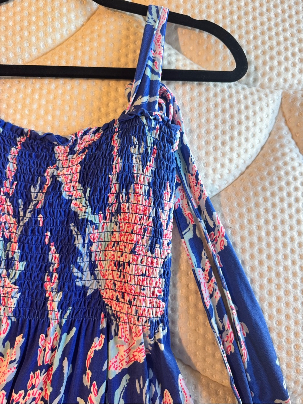 Navy Blue Dress with Pink Coral Print - Sleeveless Tiered Sundress - Picture 3 of 7